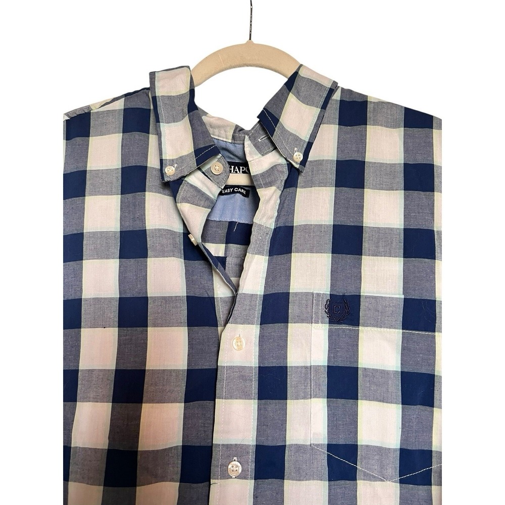 Coastal Prep Chaps Blue White Plaid Shirt Big Tall 2XLT Classic Americana